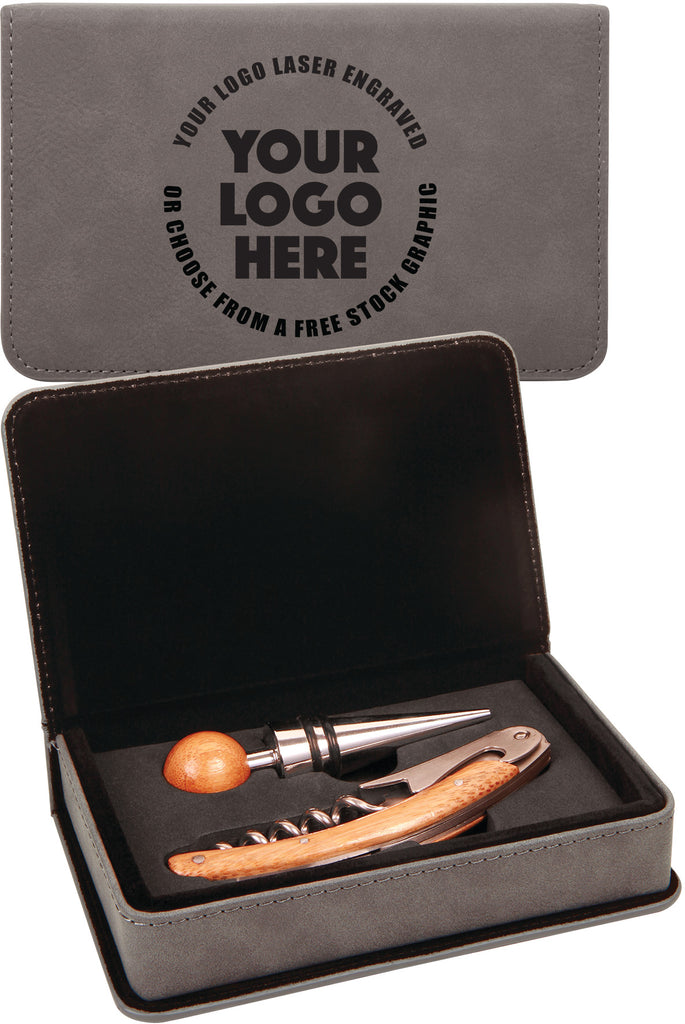 2 Piece Leatherette Wine Tool Set- Gray [WTS15J]