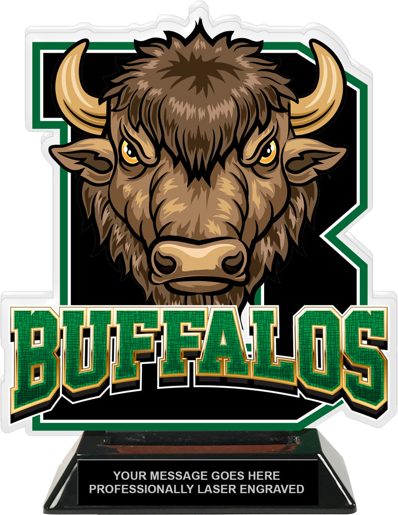Buffalos Mascot Colorix-T Acrylic Trophy - 8.25 inch Green [TACR8-MSCT-BUF-GRN-Q]