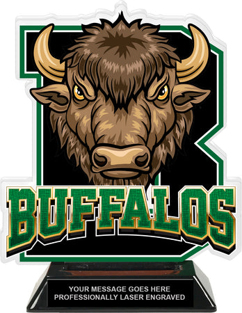 Buffalos Mascot Colorix-T Acrylic Trophy - 8.25 inch Green [TACR8-MSCT-BUF-GRN-Q]