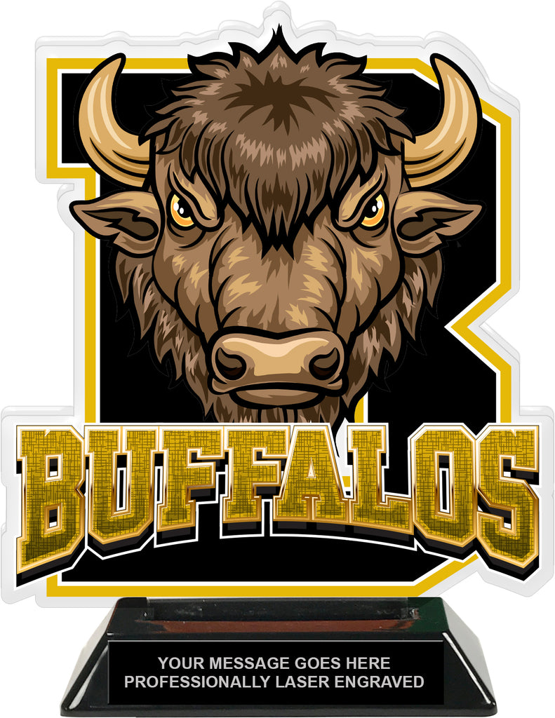 Buffalos Mascot Colorix-T Acrylic Trophy - 8.25 inch Gold [TACR8-MSCT-BUF-GLD-Q]