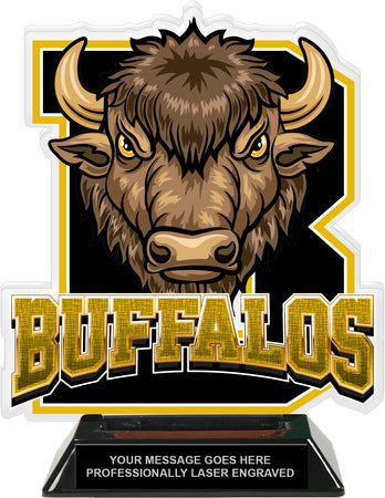 Buffalos Mascot Colorix-T Acrylic Trophy - 8.25 inch Gold [TACR8-MSCT-BUF-GLD-Q]