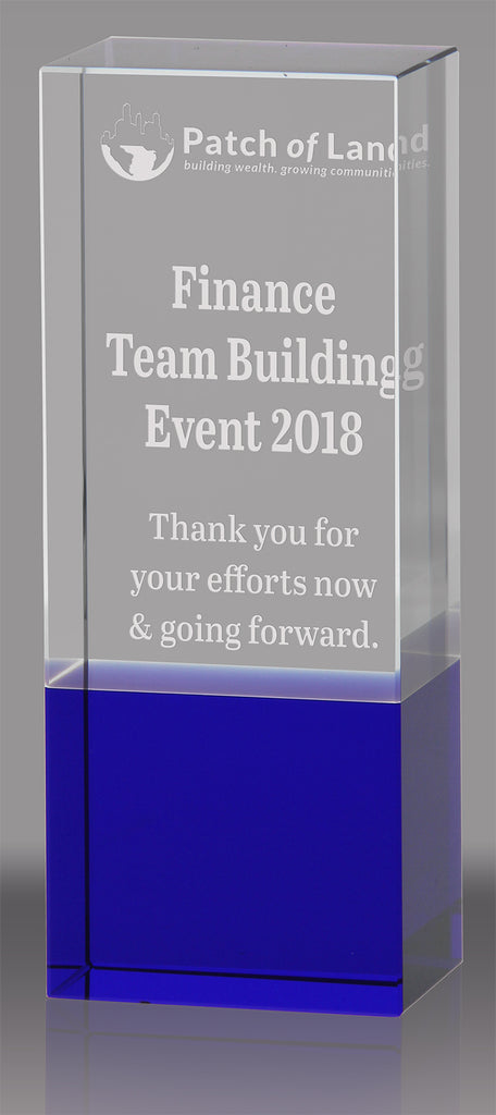 Crystal Block Award with Cobalt Blue Bottom - 6 inch [CF39-6-X]