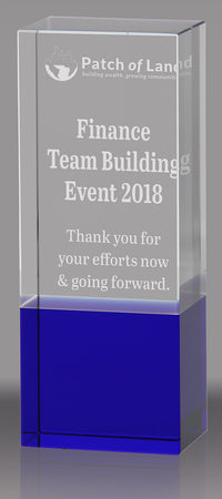 Crystal Block Award with Cobalt Blue Bottom - 6 inch [CF39-6-X]