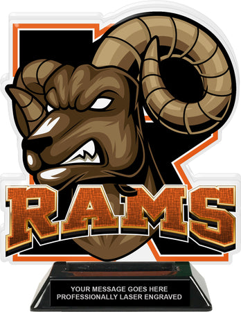 Rams Mascot Colorix-T Acrylic Trophy - 8.25 inch Orange [TACR8-MSCT-RAM-ORG-Q]