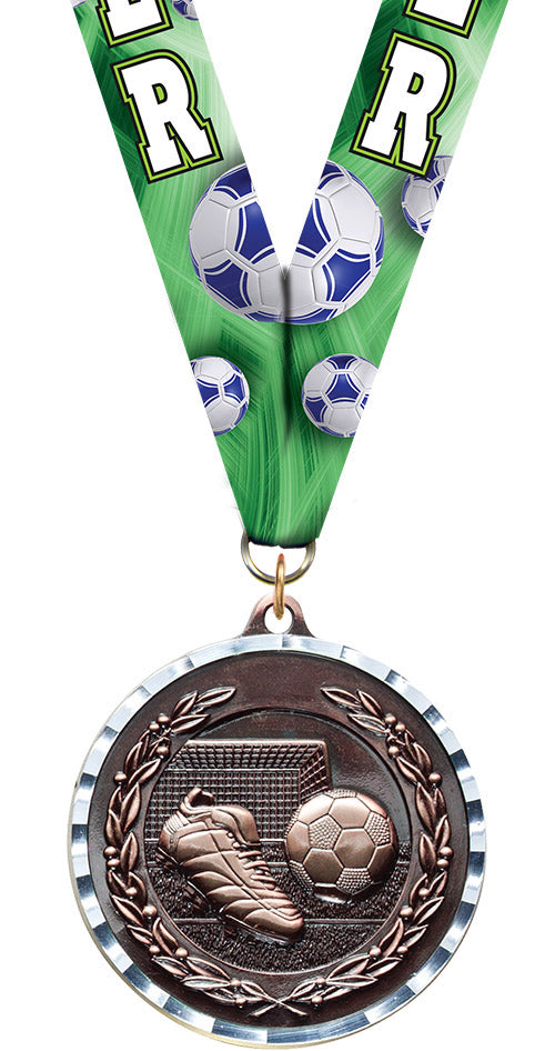 Soccer Diecast Medal with Diamond Cut Border- Bronze [MM2DC-SC-B]