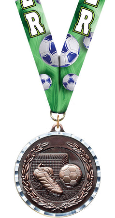 Soccer Diecast Medal with Diamond Cut Border- Bronze [MM2DC-SC-B]
