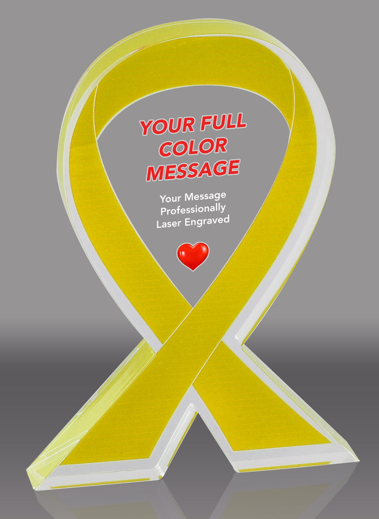 Custom Yellow Awareness Ribbon Acrylic Award - 5 inch [ATRIB-YLW-5-FC-Q]