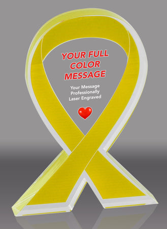 Custom Yellow Awareness Ribbon Acrylic Award - 5 inch [ATRIB-YLW-5-FC-Q]