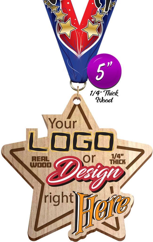 Custom Color-Engraving Combo Wood Medal- 5 inch [MXWC5]