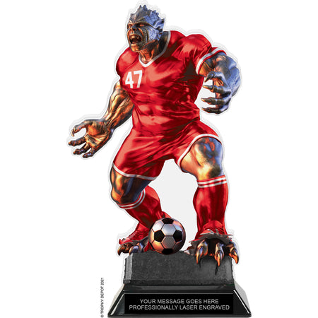 Beast Soccer Choose Your Number Acrylic Trophy - 10 inch Red [TACR10-BST-SC-RED-Q]