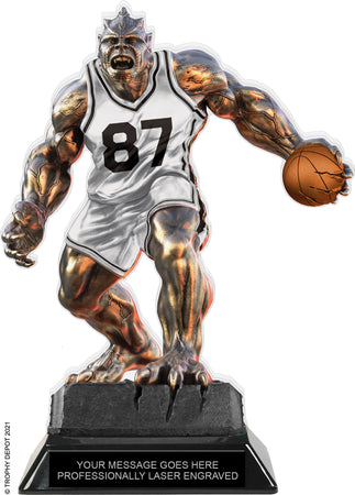 Beast Basketball Choose Your Number Acrylic Trophy - 8.5 inch White [TACR85-BST-BK-WHT-Q]
