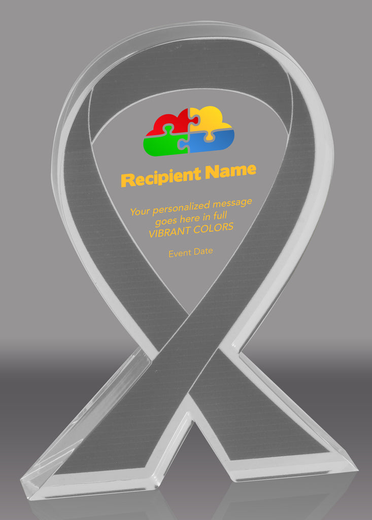 Custom Gray Awareness Ribbon Acrylic Award - 6 inch [ATRIB-GRY-6-FC-Q]