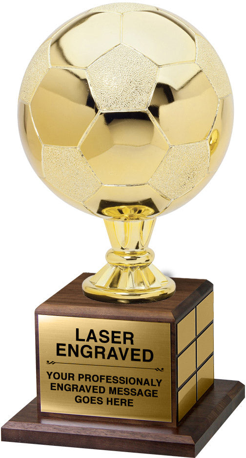 Full Size Gold Finish Soccer Ball Trophy on Genuine Walnut Base [TPP1L-3113-SC]