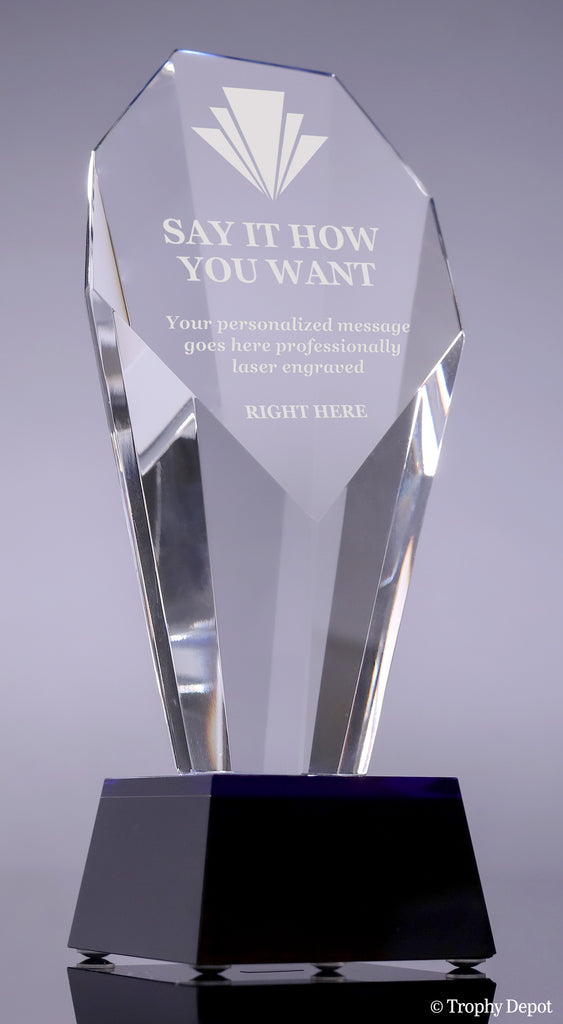 Faceted Crystal Fan Award with Blue Accents - 7.5 inch [CM633]