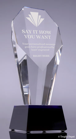 Faceted Crystal Fan Award with Blue Accents - 7.5 inch [CM633]