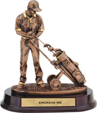 Golfer & Trolley Bronze Resin Trophy [RGT101B]