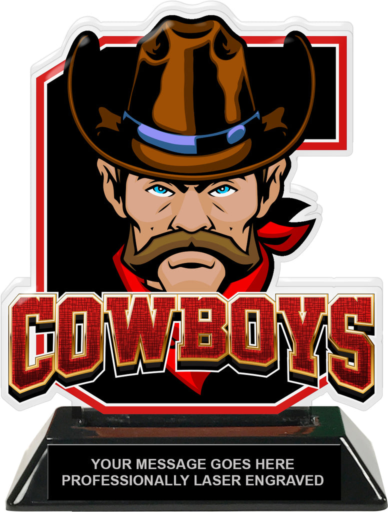 Cowboys Mascot Colorix-T Acrylic Trophy - 6.25 inch Red [TACR6-MSCT-CWBY-RED-Q]