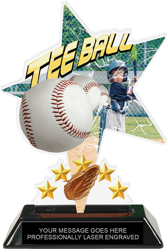 Tee Ball Shattered Star Colorix Acrylic Trophy- 7 inch [TACR7-STR-TEEBL-Q]