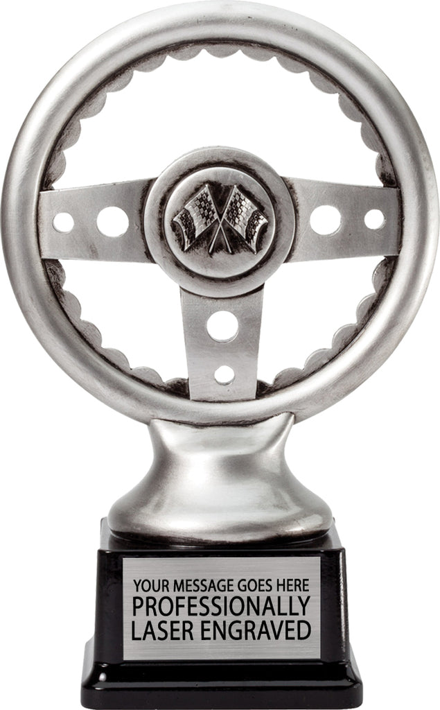Silver Steering Wheel Resin Trophy - 10 inch [RM-076-10]