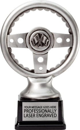 Silver Steering Wheel Resin Trophy - 10 inch [RM-076-10]