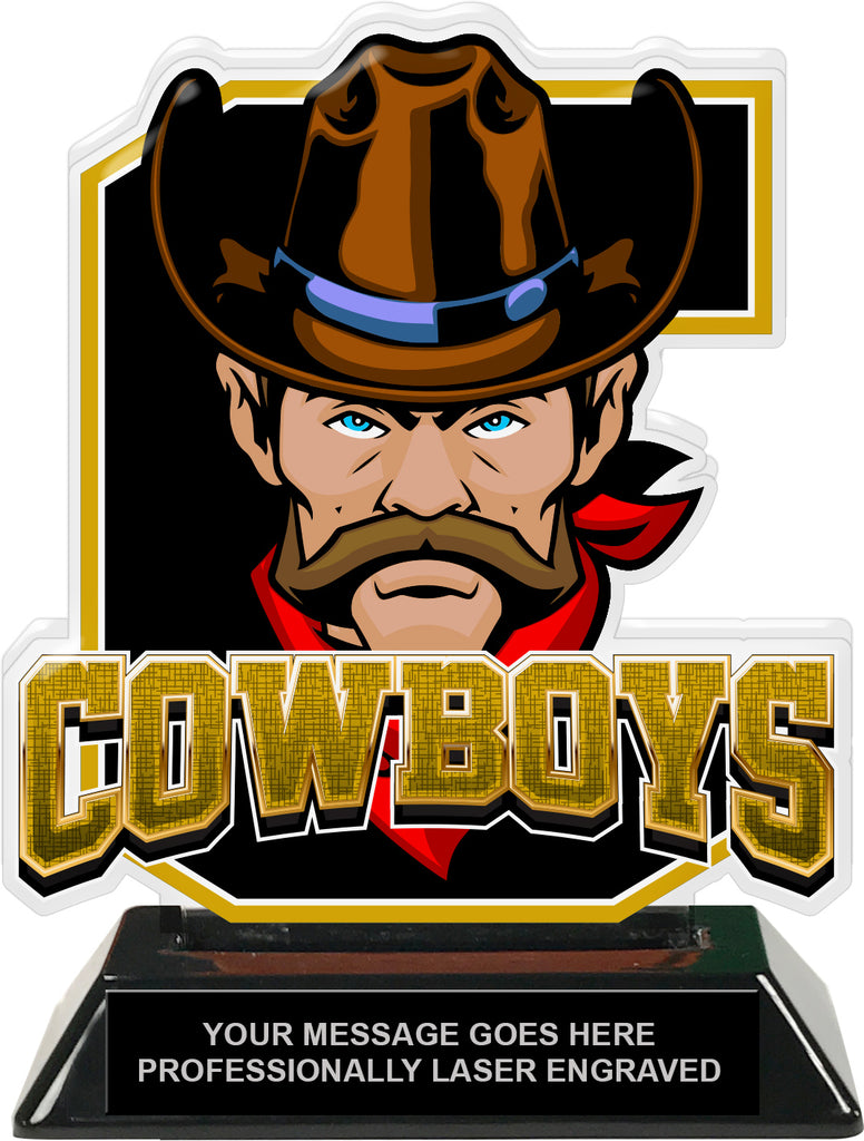 Cowboys Mascot Colorix-T Acrylic Trophy - 6.25 inch Gold [TACR6-MSCT-CWBY-GLD-Q]