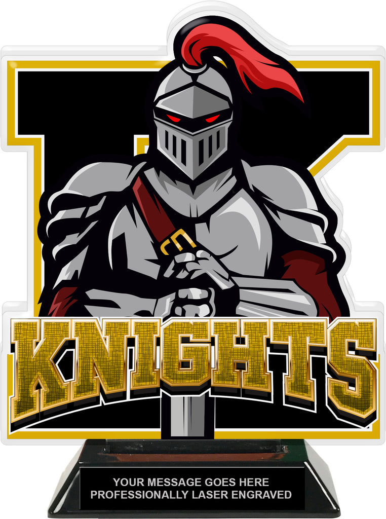 Knights Mascot Colorix-T Acrylic Trophy - 8.25 inch Gold [TACR8-MSCT-KNGT-GLD-Q]