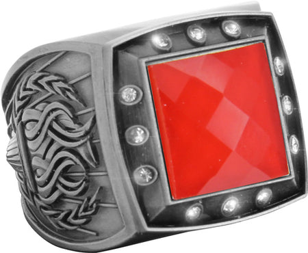 Championship Ring with Red Center Stone- Silver [RGSJ-S-12ST-RED]