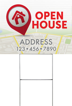 Real Estate Open House Map Yard Sign - 24 x 18 inch [YS2418-REAL-MAP]