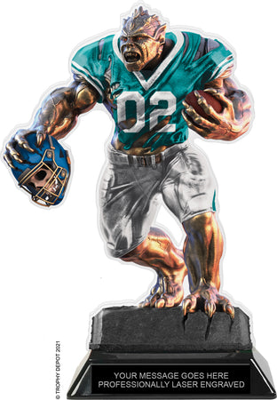 Beast Football Choose Your Number Acrylic Trophy - 8.5 inch Teal [TACR85-BST-FB-TEAL-Q]