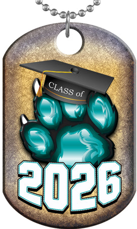 Class of 2026 Paw Monster Dog Tag - Teal [DTXL-CLS-TEAL-26]