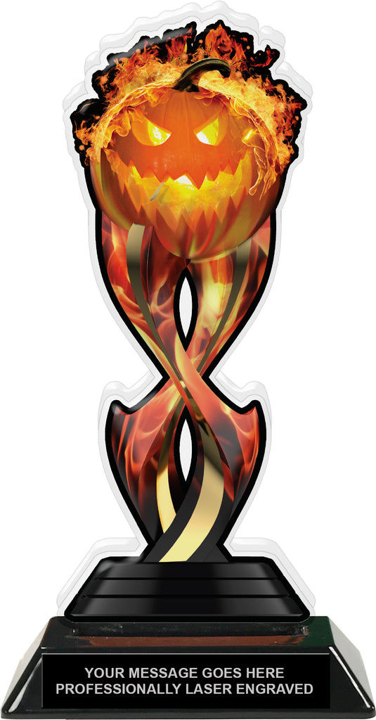Halloween Flaming Pumpkin Tribal Flames Acrylic Trophy - 8.5 inch [TACR85-TF-FNW-HLWN-PMP-Q]