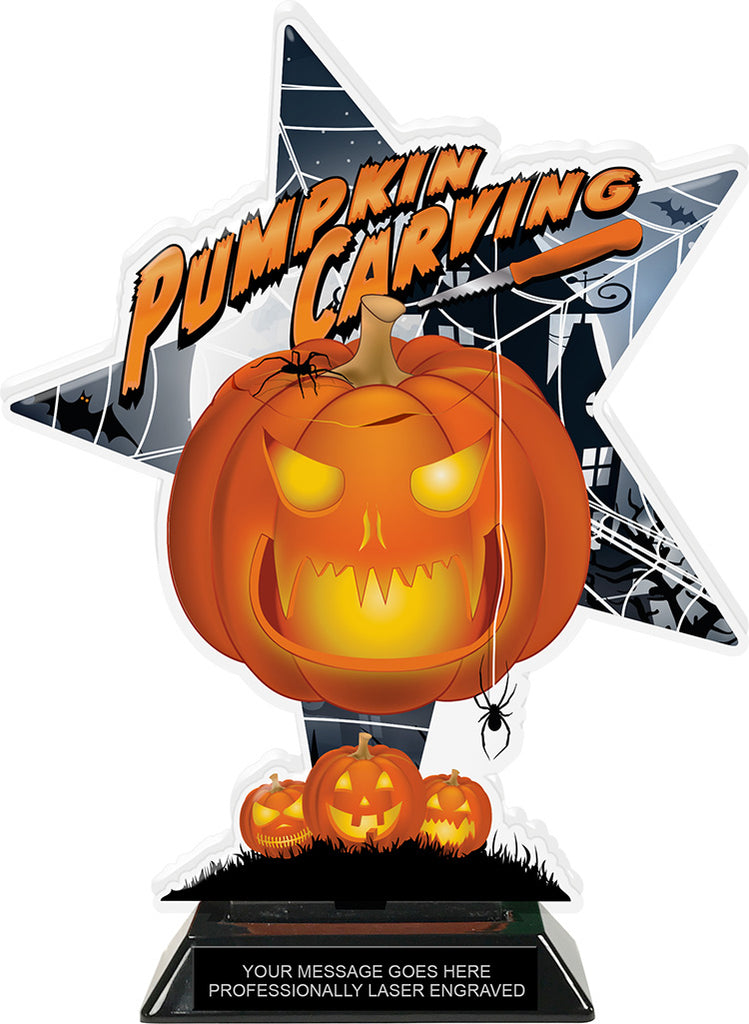 Pumpkin Carving Halloween Shattered Star Colorix Acrylic Trophy- 10 inch [TACR10-STR-HLWN-PMP-Q]
