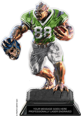 Beast Football Choose Your Number Acrylic Trophy - 8.5 inch Green [TACR85-BST-FB-GRN-Q]
