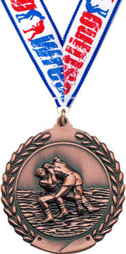 2.75 in Wrestling Wreath Framed Medal- Bronze [M311-WS-B]