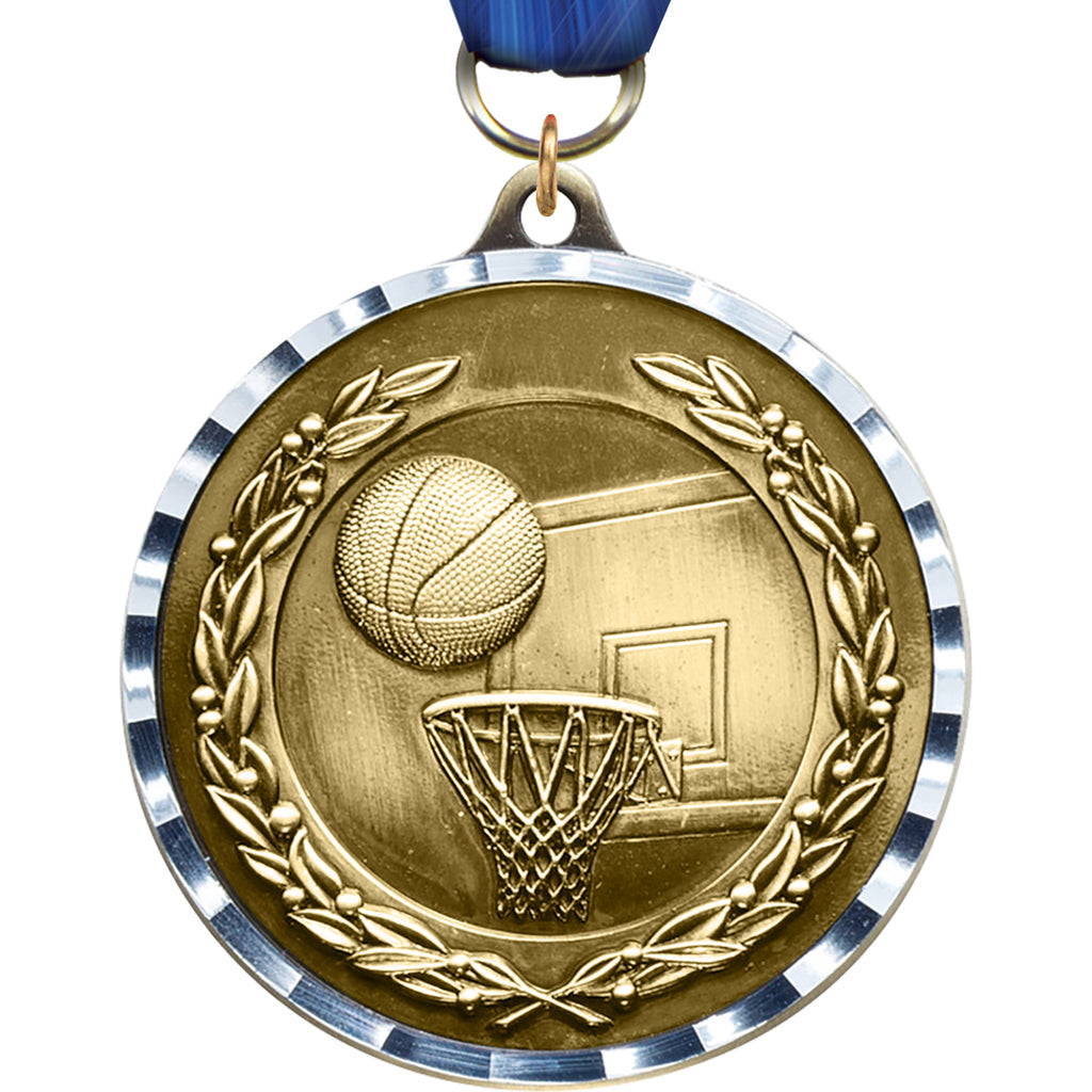 Basketball Diecast Medal with Diamond Cut Border