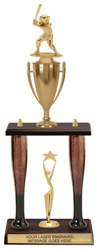 Two Baseball Bat Column Trophy [TBAT22-Bat-10in]