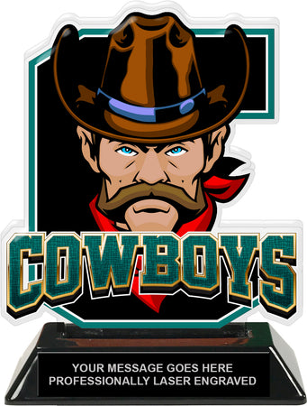 Cowboys Mascot Colorix-T Acrylic Trophy - 6.25 inch Teal [TACR6-MSCT-CWBY-TEAL-Q]