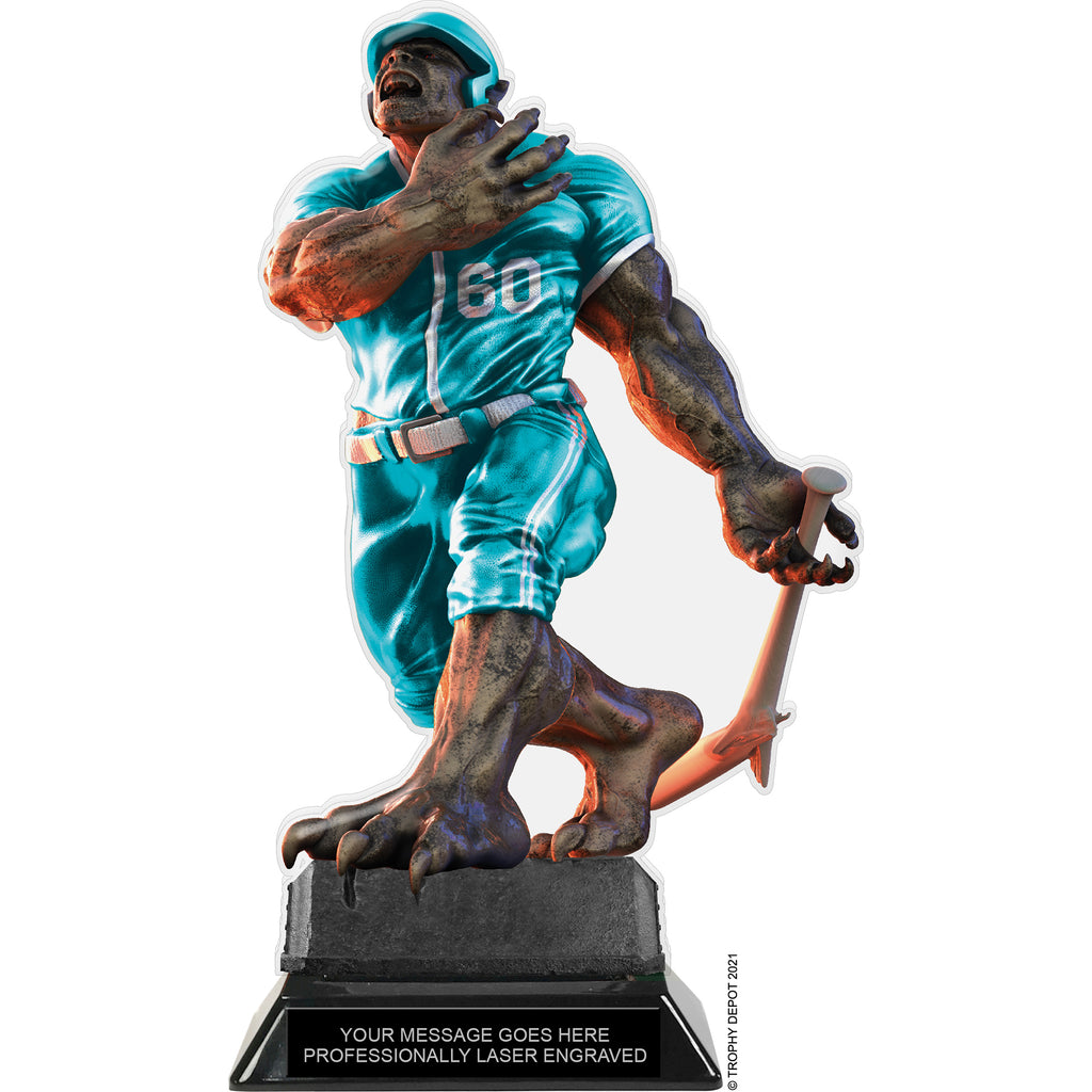 Beast Baseball Choose Your Number Acrylic Trophy - 10 inch Teal [TACR10-BST-BS-TEAL-Q]