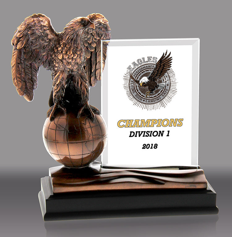 Custom Eagle on Globe Resin with Engravable Jade Crystal [RMEGJIS7-FC]