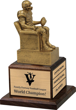 Gold Finish Armchair Fantasy Football Sculpture on Walnut Base [GWB-FFB-9P]