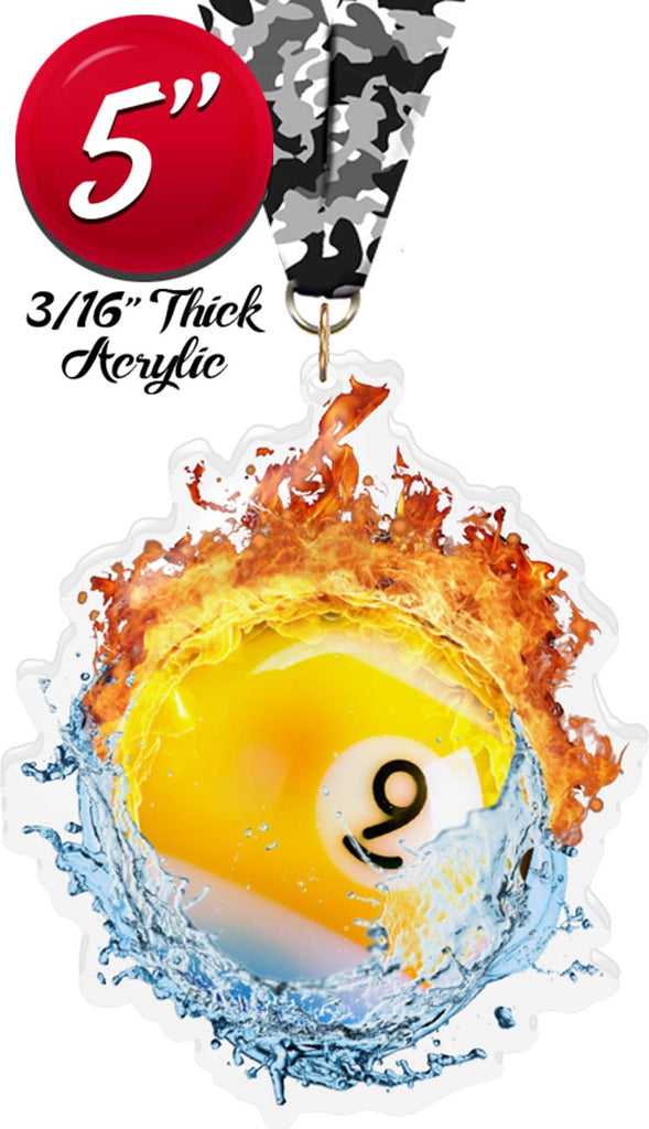 Billiards 9 Ball Fire & Water Colorix-M Acrylic Medal [MACR5-FW-BL9-Q]
