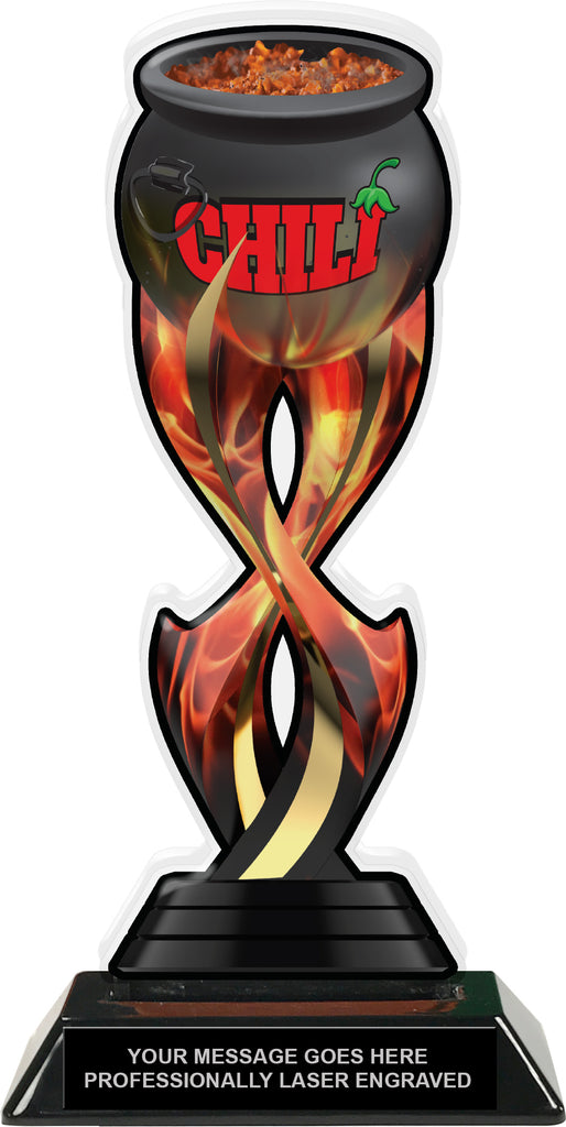 Chili Cook-Off Tribal Flames Acrylic Trophy- 10 inch [TACR10-TF-CHLI-Q]