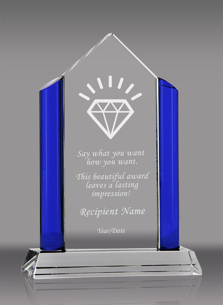 Crystal Pentagon with Blue Pillars Award - 8 inch [CM254PLR-8]