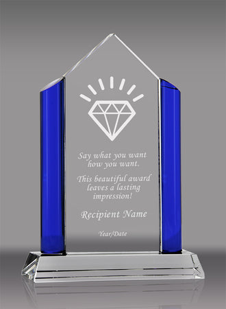 Crystal Pentagon with Blue Pillars Award - 8 inch [CM254PLR-8]
