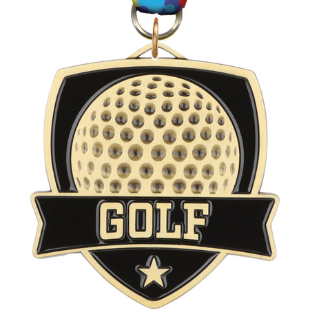 2.5" Golf Banner Shield Medal [MPSHD2-GL]