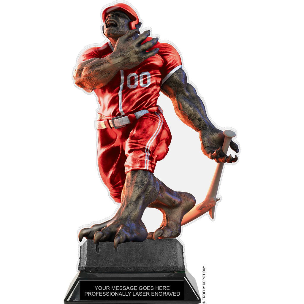 Beast Baseball Choose Your Number Acrylic Trophy - 10 inch Red [TACR10-BST-BS-RED-Q]