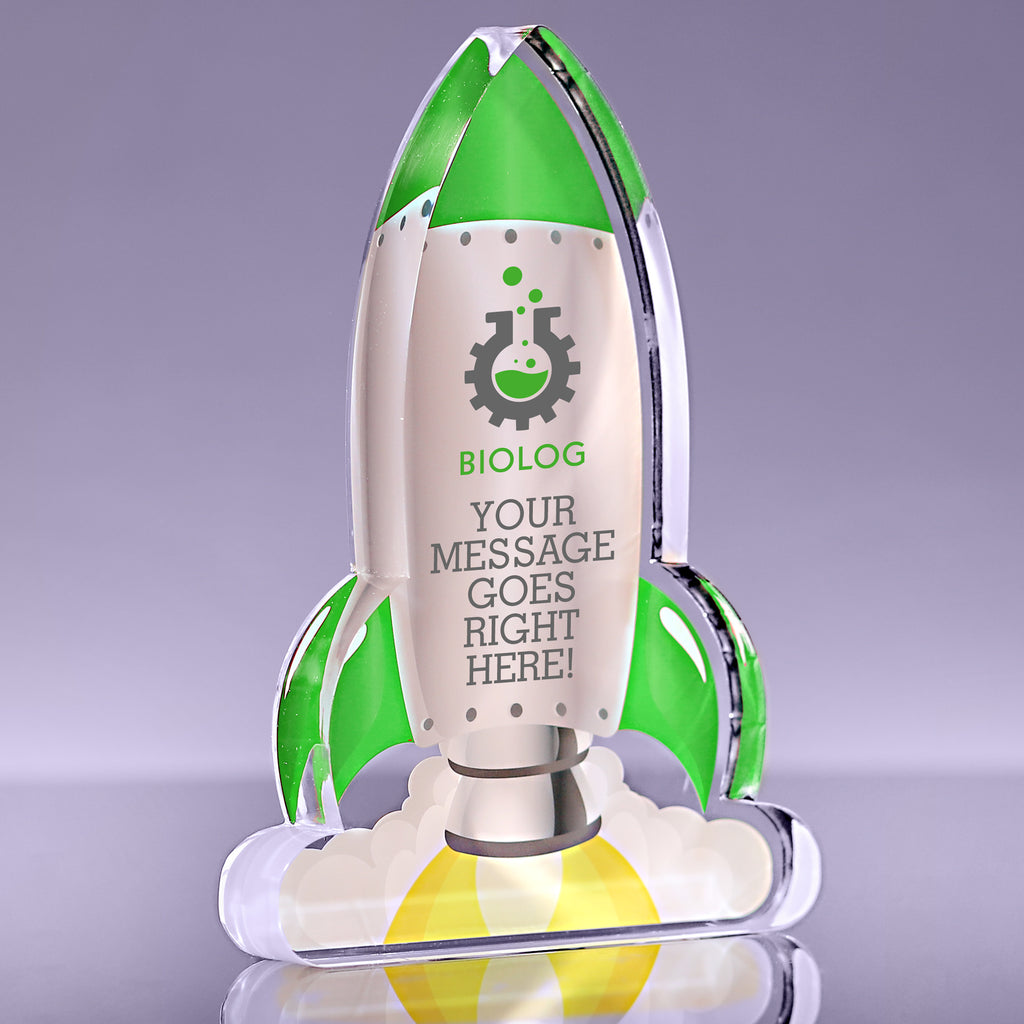 1 inch Thick Acrylic Blast Off Rocket Awards - Green