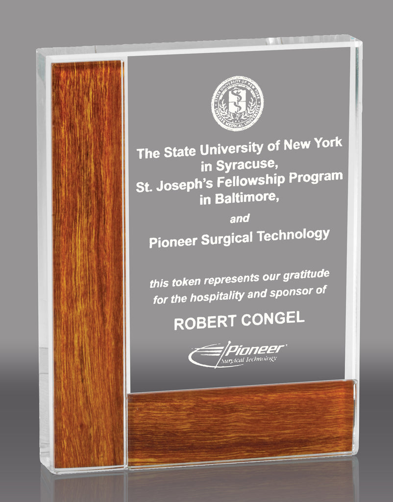 Rectangle Crystal Award with Wood Border - 5.75 inch [CM703-5]