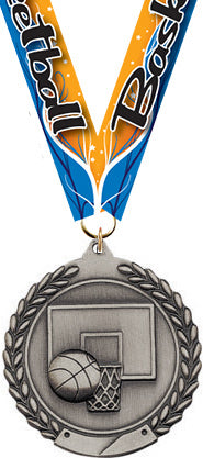 2.75 in Basketball Wreath Framed Medal- Silver [M311-BK-S]
