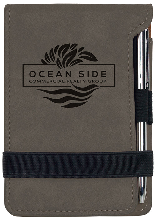 Gray Leatherette Notepad with Pen [NTPDJ-392]